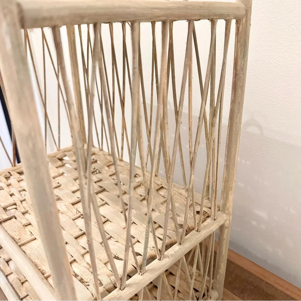 Vintage Vintage Tan Wash Wicker Rattan Wall Shelf 3 Tier Hanging Basket Shelf
